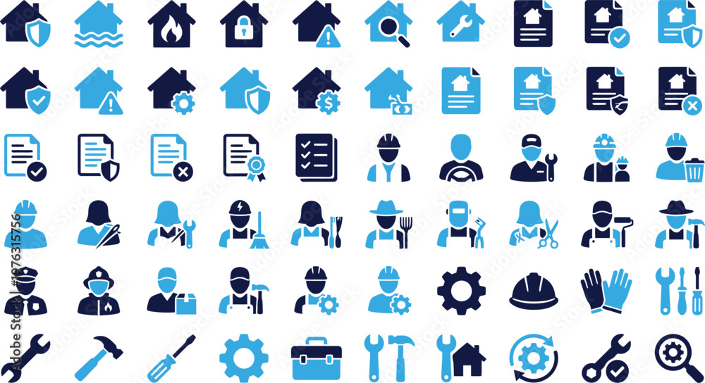 Fototapeta premium Collection of icons depicting various table shapes seating plans and office layouts.