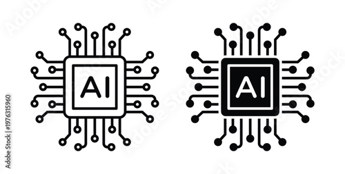 AI chip icon vector illustration logo design in clipart and strokes