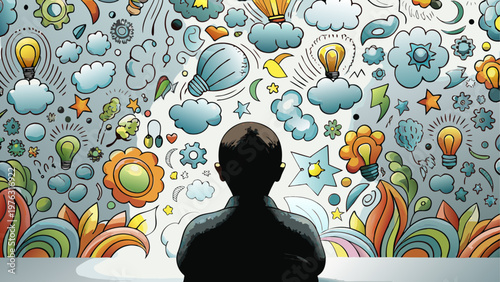 Child observing a vibrant underwater mural filled with marine life and patterns