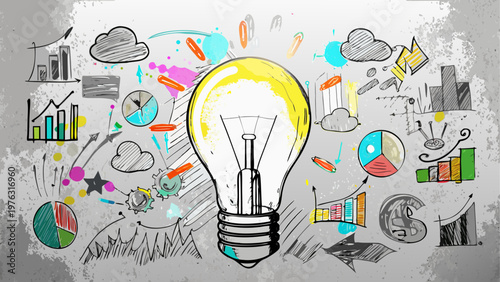 Creative brainstorming session with lightbulb and interconnected ideas