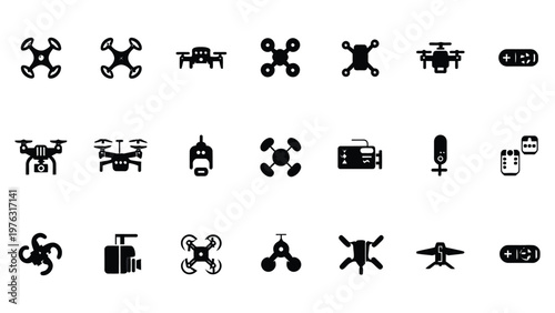 Diverse icons depicting various types of drones and related equipment