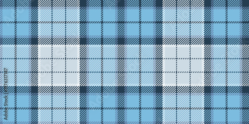 Classic blue scottish tartan plaid, blue and white checkered fabric. Seamless pattern, geometric texture background