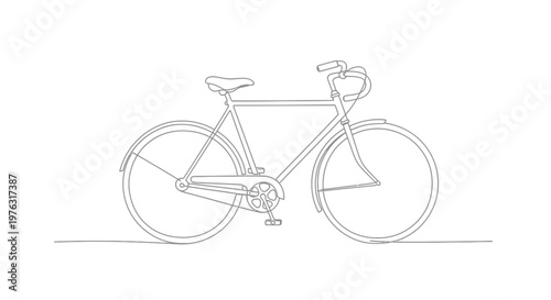 Classic bicycle line drawing on white background with artwork is presented on a plain white