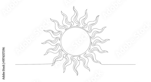 Stylized sun line drawing with radiant rays with graphic symbolizes warmth and energy