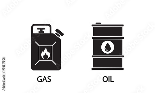 Gas can and oil barrel icon set in solid glyph style