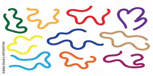 Colorful squiggle doodle line set for underline highlight and decoration