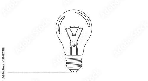 Continuous line drawing of classic light bulb symbolizing bright idea and innovation