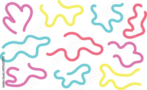 Pastel squiggle doodle line set for underline highlight and decoration