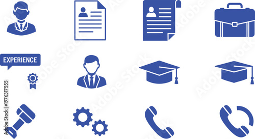 A versatile icon set illustrating core human resources, recruitment, and business processes for professional development in the workplace
