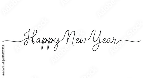 Continuous line text 'happy new year' in elegant script, festive greeting
