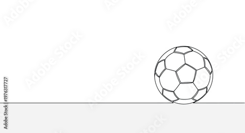 Soccer ball in line art style on white background with minimalist line art illustration of a