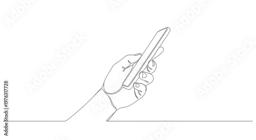 Hand holding smartphone in minimalist line art style