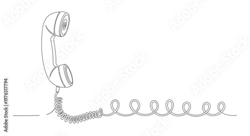 Single line art of a retro telephone receiver with continuous line