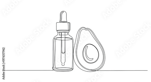 Avocado oil dropper bottle line art with single line