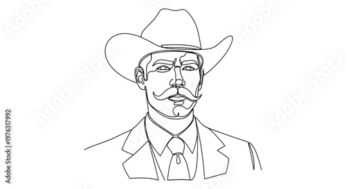 Cowboy portrait line art with single line