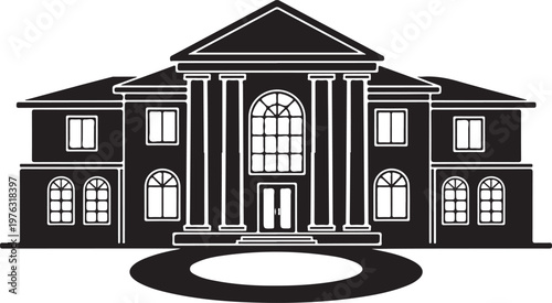 Large house with columns and windows.