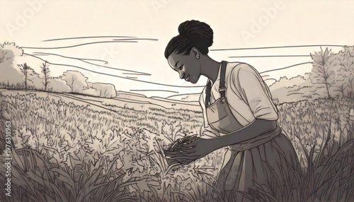 Woman Harvesting Tea Leaves in a Plantation.