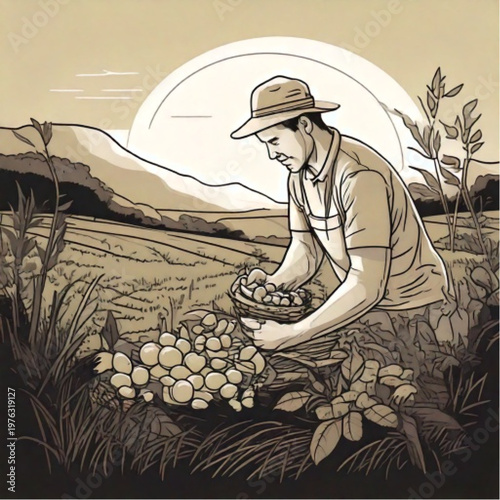 Farmer Harvesting Crops Under the Sun.