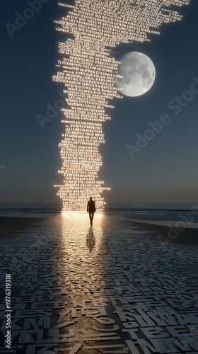 Mid-Autumn Homesickness Arrow Illustration, Letter Light Path, Traveler Silhouette, Hometown Nostalgia for Culture Use
