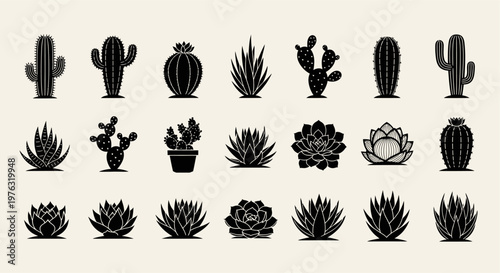 Collection of various cactus and succulent silhouettes.