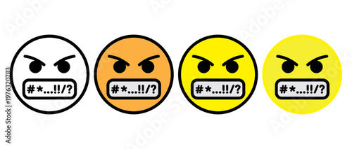 four emoji faces showing frustration and anger emotions in flat design