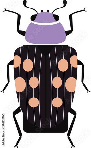 Minimalist patterned beetle vector illustration modern flat insect design striped spotted bug symmetrical icon logo abstract nature clipart clean geometric wildlife graphic isolated