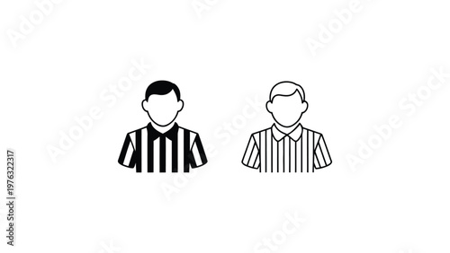 football referee avatar icon with striped uniform solid and outline style isolated on white background sports official character symbol