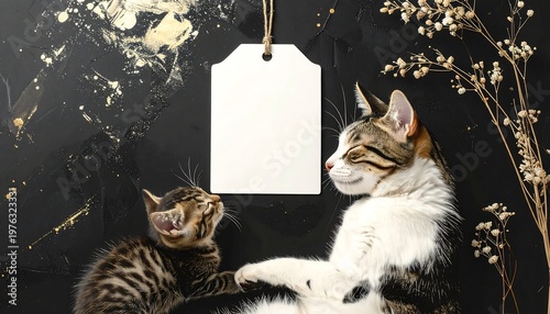 A mother cat and kitten share a loving glance. AI Generative