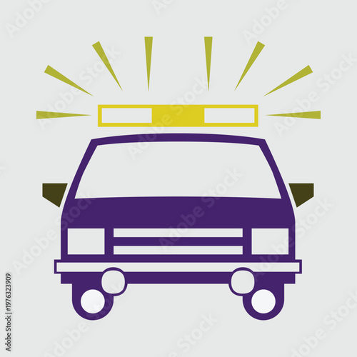 Police vehicle with emergency lights activated on front