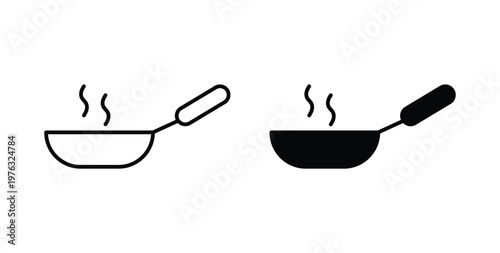 Frying pan icon vector illustration logo design in clipart and strokes