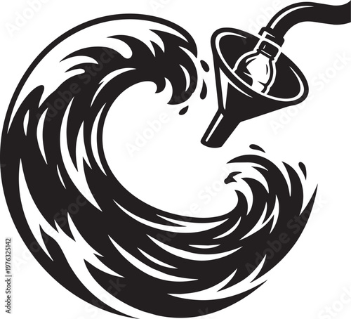 Wave funnel sucks plastic bottle waste