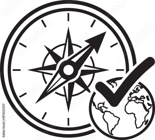 Compass points to globe, confirming global travel