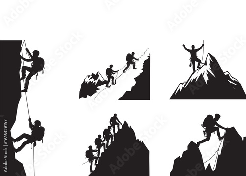 Mountain Climber Silhouette Vector Set For Outdoor Adventure Logos