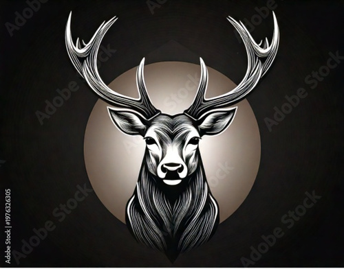 Majestic Stag Head with Antlers in Circular Frame.