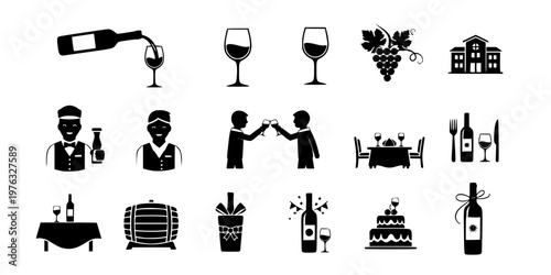 Wine Pouring into Glass Silhouette Vector