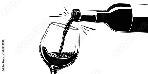 Wine Pouring into Glass Silhouette Vector