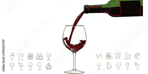 Wine Pouring into Glass Silhouette Vector