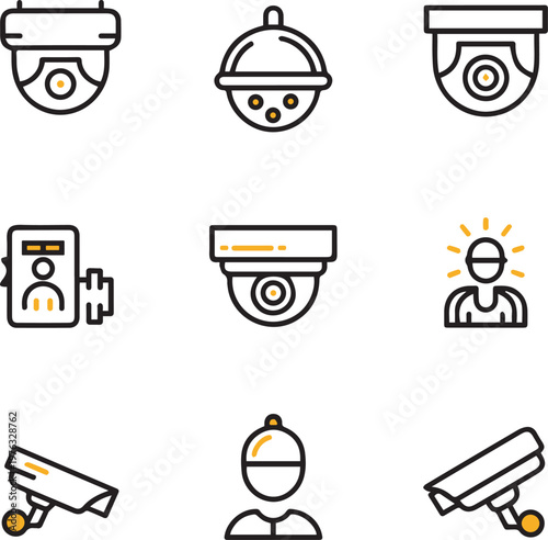 Security Camera and Surveillance System Icon Set - Modern Line Art