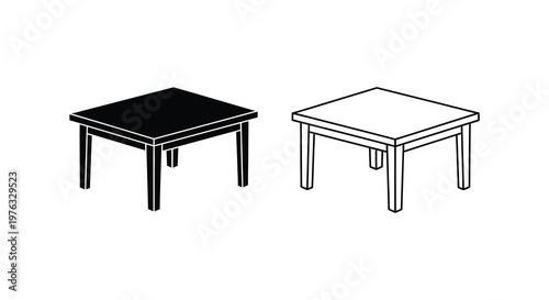 Two tables depicted in contrasting styles with a dark silhouette