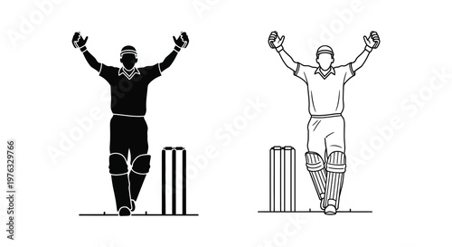 Cricket player celebrating victory in black and white silhouette high quality