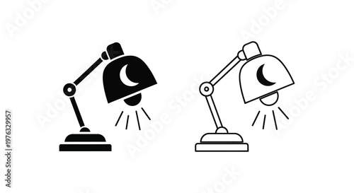 Two desk lamps with crescent moons black and white graphic silhouette