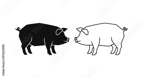 Two pigs facing each other one dark and one light artistic silhouette