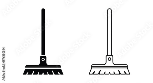 Two brooms one solid and one outline presented in a stark visual contrast silhouette