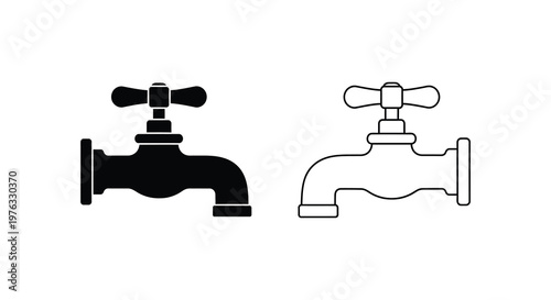 Two water taps one solid black and one outlined a striking silhouette