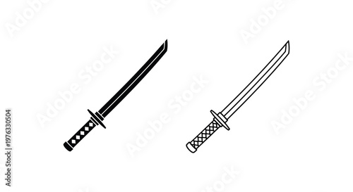 Two japanese katanas one outlined and one solid depicted as a silhouette