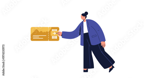 Flat design woman holding credit card, modern illustration, financial concept, digital artwork