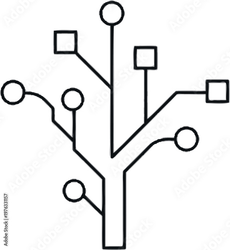 Conceptual illustration of a branching digital connection, resembling a tree with multiple ports, symbolizing data networks, technological interfaces, and system connectivity