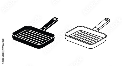 Two grill pans in black and white a simple kitchen illustration silhouette