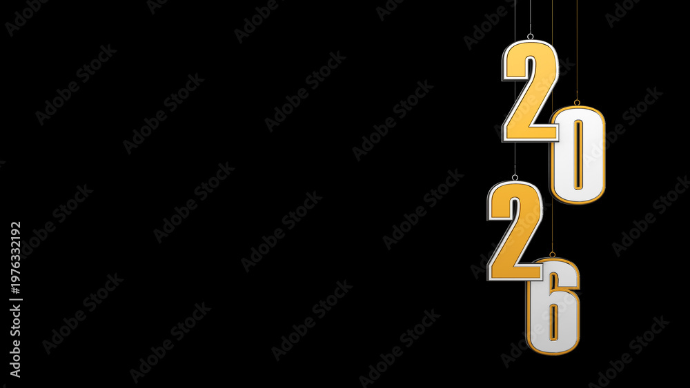 Obraz premium Golden 2026 Hanging Numbers Animation with Alpha Background