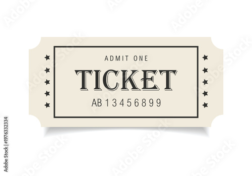 Admit ticket mockup. Retro style and vintage colors template Ticket. For cinema, sale coupon, circus, theater, festival. Minimalist coupon. Isolated background